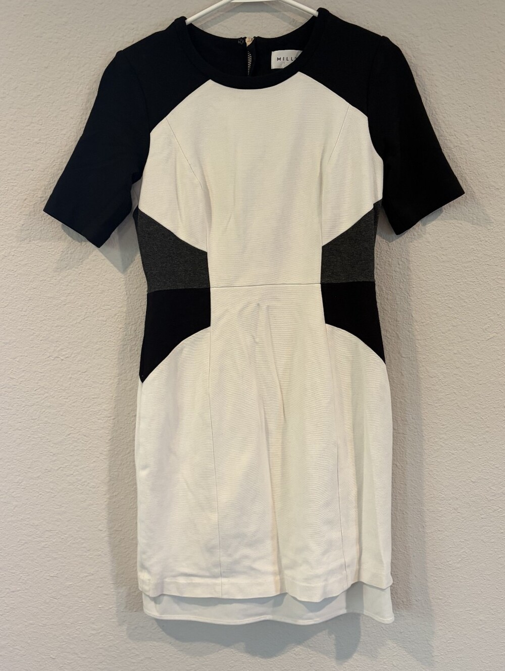 Milly Womens Black White Grey Color Block Short Sleeve Above Knee Dress Size Med